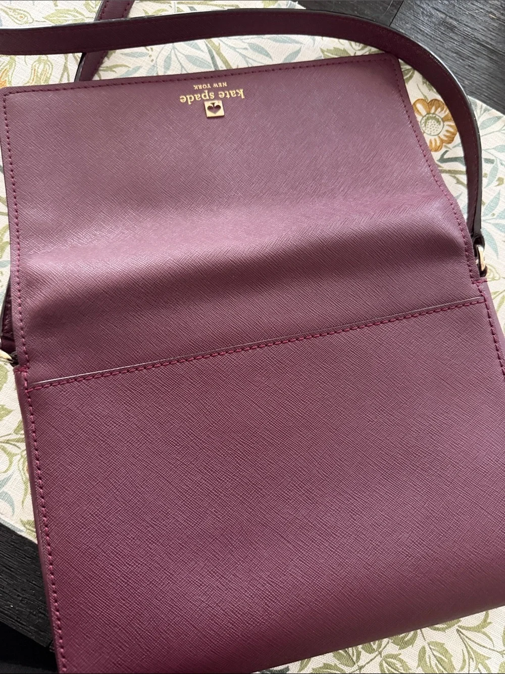 kate spade Plum Leather Crossbody Wallet with Gold Logo